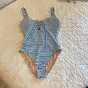 JCREW NWT blue striped swimsuit sz 12